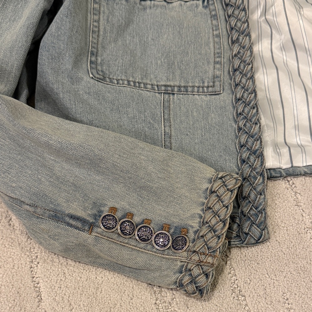 Veronica Beard Light Blue Braided Jean Jacket - Picture 4 of 7